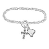 Hawaii State Map, Cross, Toggle Bracelet, Silver