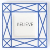 Believe Keepsake Tray Square Ceramic Blue 4x4 Gift Boxed