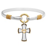 Cross Charm Bangle Bracelet, Silver and Gold
