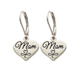 Mom Heart Earrings, Silver