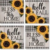 Sunflowers, Plaid, Coasters, Set of 4