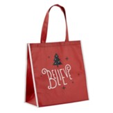 Believe, Christmas Tree, Tote Bag, Red