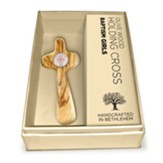 Olive Wood Deluxe Baptism Holding Cross in Gift Box, Girls