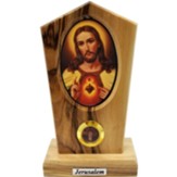 Jesus Sacred Heart Tabletop Plaque on Olivewood Stand