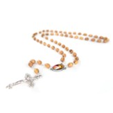 Olive Wood Rosary with Oval Medal, Jesus Divine Mercy
