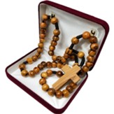 Olive Wood Rosary with Oval Medal, Robe