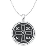 IC XC NIKA Phos Zoe Round Pendant, Sterling Silver, with 18 inch Sterling Silver Chain