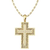 Shining Radiant Cross Pendant, Gold Plated, Sterling Silver, with 18 inch Sterling Silver Chain