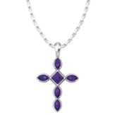Cross Birthstone Pendant on Sterling Silver Chain, February