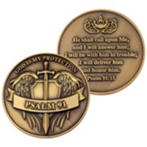 God Is My Protection, Gold Plated Challenge Coin, Psalm 91:15