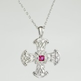 Anglican Canterbury Cross Pendant Necklace - Sterling Silver with CZ Ruby