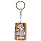 Virgin Mary & Child Olive Wood Keychain