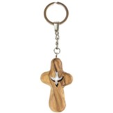 Holding Cross & Dove Olive Wood Keychain