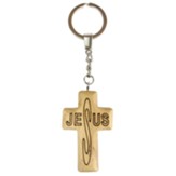 Engraved Jesus Cross Olive Wood Keychain