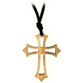 Trefoil Cut-Out Cross Cross Necklace Olive Wood From The Holy Land