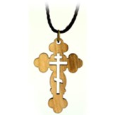 Budded Cross & St Andrew Cut-Out Necklace Olive Wood From The Holy Land