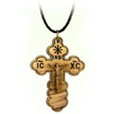 IC XC Budded Cross & Jesus Silhouette Necklace Olive Wood From The Holy Land