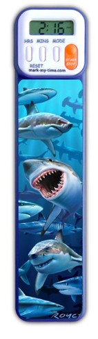 3D Digital Timer Bookmark, Sharks
