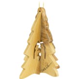 Pine Tree and Holy Family Holy Land Olive Wood 3D Hanging Christmas Ornament
