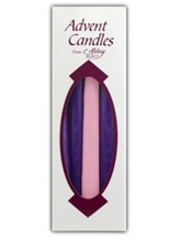 Advent Candles, 10 x 3/4 inches, 3 Purple, 1 Pink