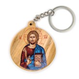 Jesus King of the Universe, Byzantine, Round, Holy Land Olive Wood Icon Keychain