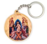 Resurrection of Jesus, Byzantine, Round, Holy Land Olive Wood Icon Keychain
