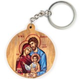 Holy Family, Byzantine, Round, Holy Land Olive Wood Icon Keychain