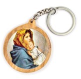 Mother Mary and Child Jesus, Round, Holy Land Olive Wood Icon Keychain