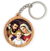 Holy Family (Dark), Round, Holy Land Olive Wood Icon Keychain