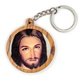 Divine Mercy Jesus (Close Up), Round, Holy Land Olive Wood Icon Keychain