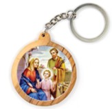 The Holy Family (Outside), Round, Holy Land Olive Wood Icon Keychain