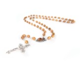 Virgin Mary of Jerusalem, Byzantine Olive Wood Rosary with Oval Medal and Cross Pendant