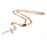 Holy Family, Dark, Olive Wood Rosary with Oval Medal and Cross Pendant