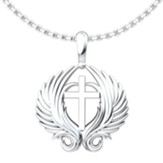 Angel Wings, Cross Pendant, Sterling Silver