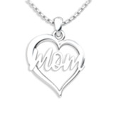 Mom Heart Pendant, Sterling Silver