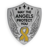 May the Angels Protect You, Yellow Ribbon, Shield Lapel Pin, Silver