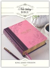 KJV Note-Taking Bible--soft leather-look, pink/brown floral