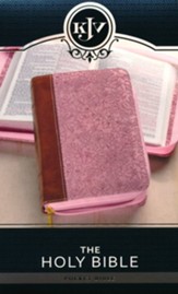 KJV Pocket Bible--soft leather-look,  pink/brown with zipper