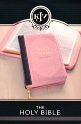 KJV Compact Bible--soft leather-look, pink/burgundy with zipper