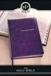 KJV Large-Print Thinline Bible--soft leather-look, purple floral
