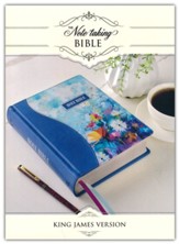 KJV Note-Taking Bible--soft leather-look, printed blue floral