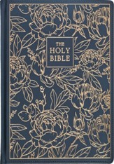 KJV Large-Print Note-Taking Bible--soft leather-look, navy blue floral