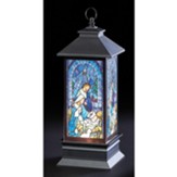 Holy Family LED Lantern, Stained Glass, Silver