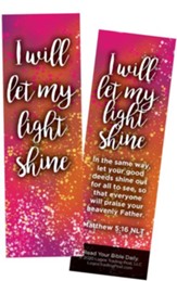I Will Let My Light Shine, Matthew 5:16 Bookmarks, Pack of 25