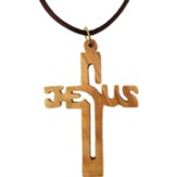 Jesus Cut Out, Large, Olive Wood Necklace