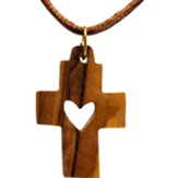 Cross with Heart Cut Out Olive Wood Necklace