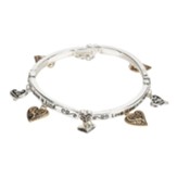 Love Is Patient, Love Is Kind Tile Stretch Bracelet with 2-Tone Heart Charms