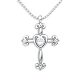 Heart With Cross Pendant, Sterling Silver