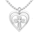 Radiant Heart With Cross Pendant, Sterling Silver