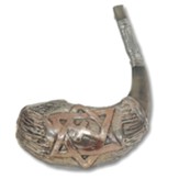 Star and Cross Ram's Horn Shofar: Silver Plated  16 inches)